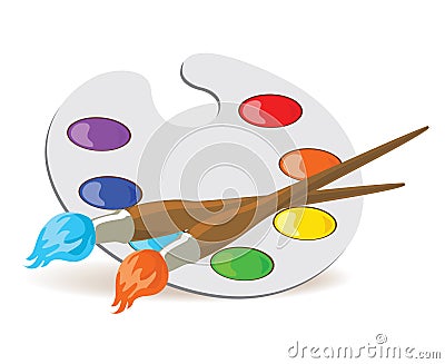 Palette and paintbrushes Vector Illustration