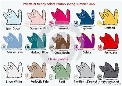 Palette of trendy colors Panton spring-summer 2022 Vector Illustration