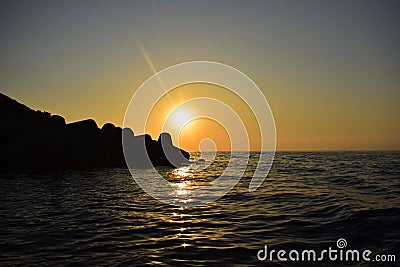 The spectacular summer sunset at the port of Palinuro Stock Photo