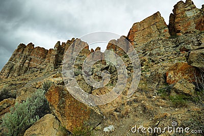 Palisades rocks, Clarno Unit of John Day Fossil Beds Stock Photo