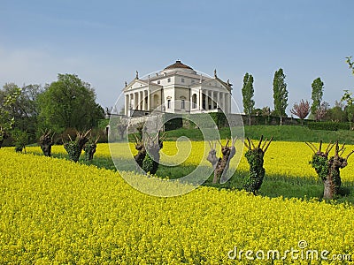 Palladio's Villa La Rotonda in spring with a rapeseed field Stock Photo