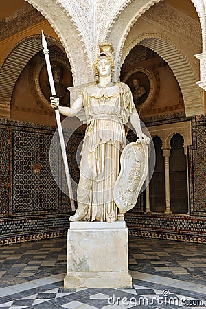 Pallas Athena, marble sculpture, Palace House of Pilate, Sevilla, Spain Editorial Stock Photo