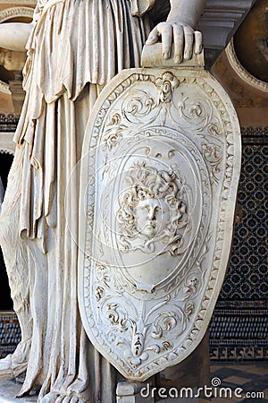 Pallas Athena, roman sculpture, Palace House of Pilate, Sevilla, Spain Editorial Stock Photo