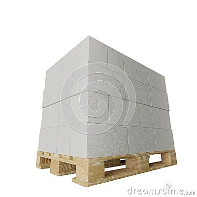 Pallet of aerated concrete blocks on white background Stock Photo