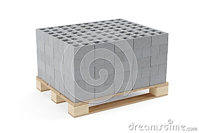 Pallet of cement or concrete brick stones stacked on white background, construction, building trade or masonry industry concept Cartoon Illustration