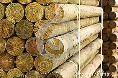 Pallet of fencing posts Stock Photo