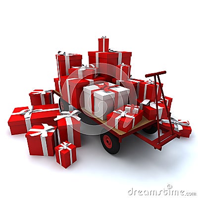 Pallet truck loaded with gifts Stock Photo