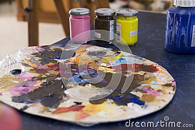 Pallete and paint Stock Photo