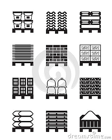 Pallets with different building materials Vector Illustration