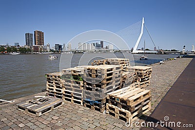 Pallets on the quay side in Rotterdam Editorial Stock Photo