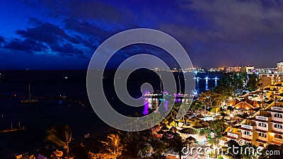 Night time on Palm Beach. Aruba`s West coast tourist destination Stock Photo