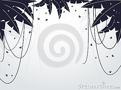 Palm branches with tropical butterflies Vector Illustration