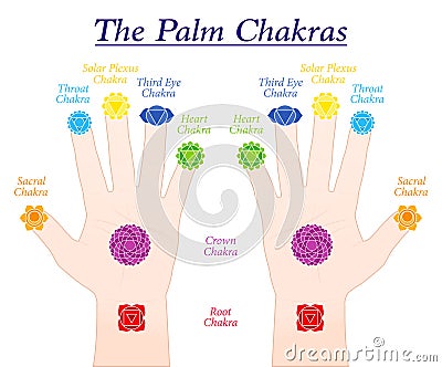 Palm Chakras Fingers Symbols Names Both Hands Vector Illustration