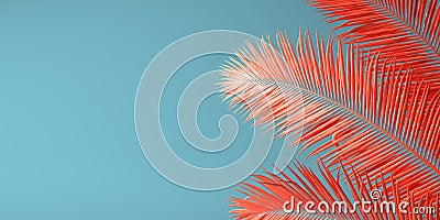 Living Coral color of the Year 2019. Background with palm in trendy color Cartoon Illustration