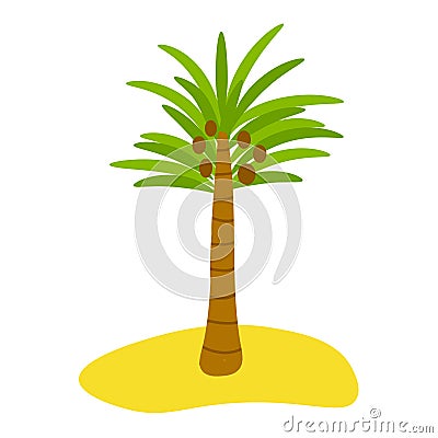 Cute cartoon palm with coconuts on the beach in flat style isolated Vector Illustration