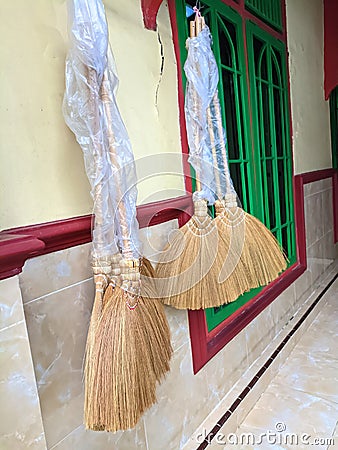 palm fiber broom from straw suitable for cleaning the house Stock Photo