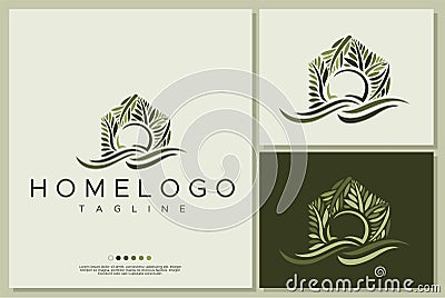 Palm home logo design. Cozy home brand. Home artwork. Vector Illustration