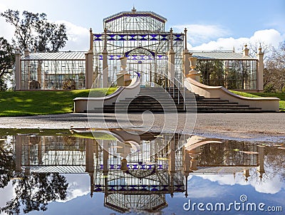 Palm House building at Botanic Gardens, Adelaide, Australia. Restored Victorian glasshouse imported from Bremen, Germany in 1875. Editorial Stock Photo