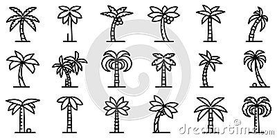 Palm icons set, outline style Vector Illustration