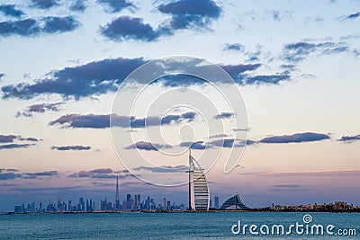Palm Jumeirah Area Overlooking Dubai Cityscape on Sunset Editorial Stock Photo