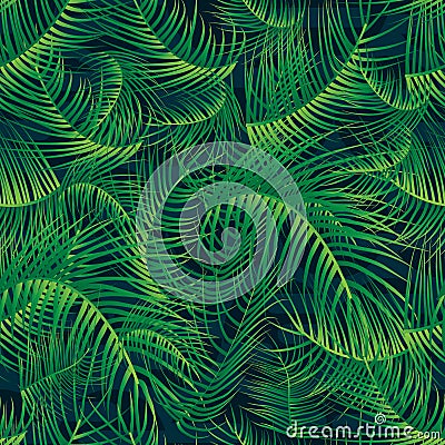 Palm leaf green full page seamless pattern Vector Illustration