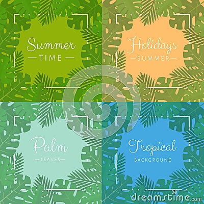 Palm leaves background set. Aloha print. Palm tree tropical patt Vector Illustration