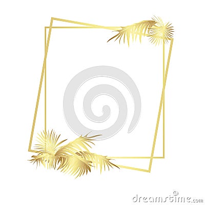 Palm leaves with golden frames. Vector gradient illustration isolated on white background. Vector Illustration