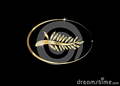 Palm leaves golden icon, palm d`or, vector isolated or black background Vector Illustration