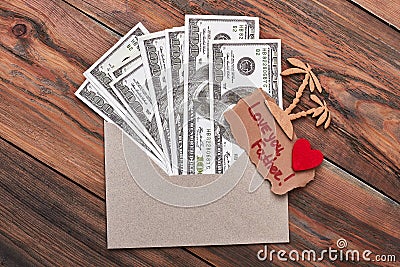 Palm and money in envelope. Stock Photo