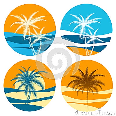 Palm paradise logo set Vector Illustration