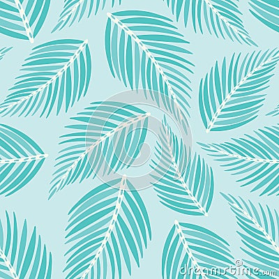 Palm pattern background. Tropical foliage tossed vector seamless repeat design in aqua. Vector Illustration