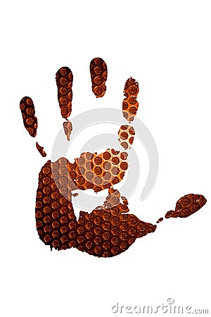 Palm print person with a metal texture manifesting Stock Photo