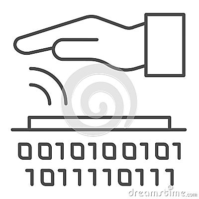 Palm recognition thin line icon. Verification palmprint system vector illustration isolated on white. Identity biometric Vector Illustration