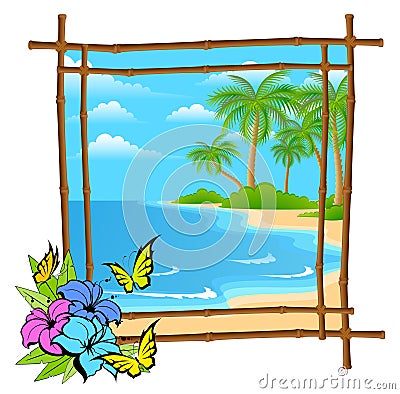 Palm tree in bamboo frame Vector Illustration