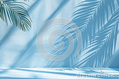 Palm Tree Casting Shadow on Wall Stock Photo