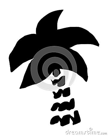 Palm tree hand painted with brush. Doodle cartoon coconut palmtree icon isolated on white background Vector Illustration