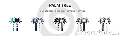 Palm tree icon in filled, thin line, outline and stroke style. Vector illustration of two colored and black palm tree vector icons Vector Illustration