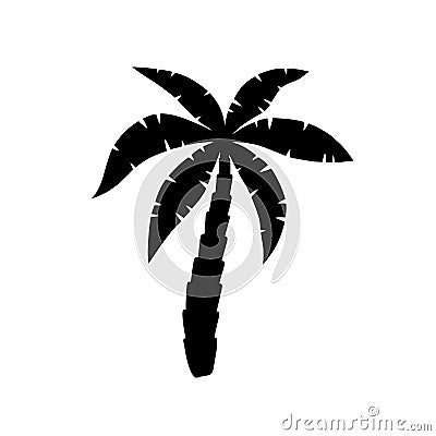 Palm tree icon. Logo coconut palm. Black silhouette palm isolated on white background. Coconuts palmtree for design summer prints. Vector Illustration