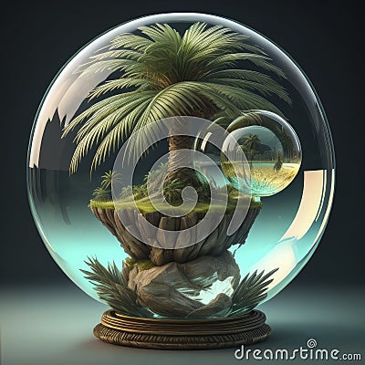 palm tree island in glass. Stock Photo