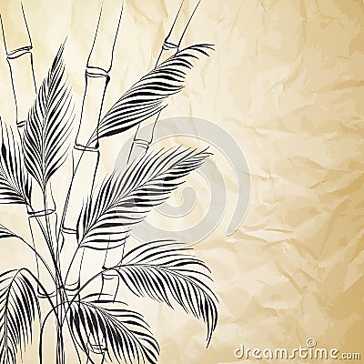 Palm tree over bamboo forest. Vector Illustration