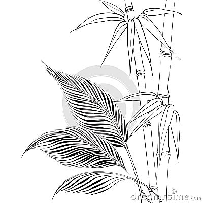 Palm tree over bamboo forest. Vector Illustration