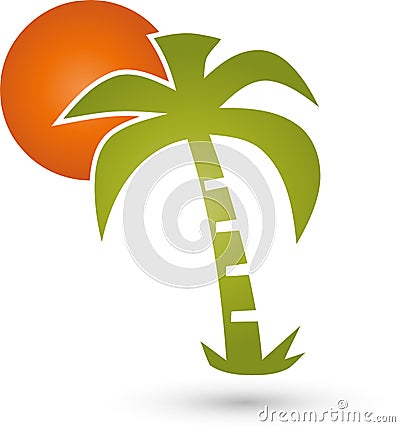 Palm tree and sun, turism and travel logo Stock Photo