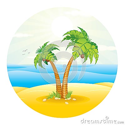 Palm Tree on the Tropical Island. Vector Vector Illustration