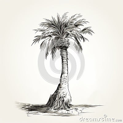 Elegant Palm Tree Sketch Illustration In Monochromatic Realism Stock Photo