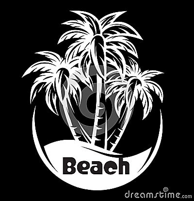 Palm tree and waves of a night beach. vector illustration Vector Illustration