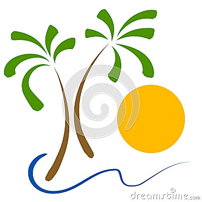 Palm Trees Beach Sun Clip Art Cartoon Illustration