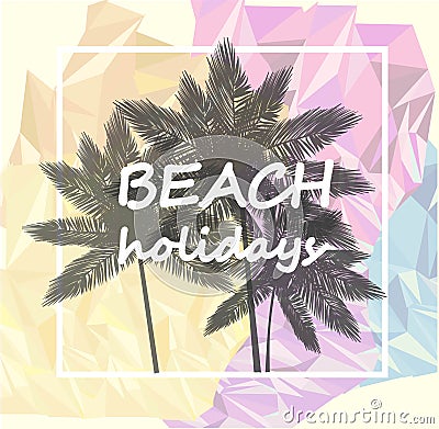Palm trees on a colored background, beach weekend Cartoon Illustration