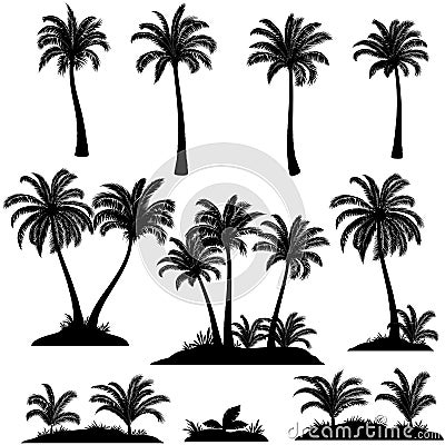 Palm Trees and Plants Silhouettes Vector Illustration
