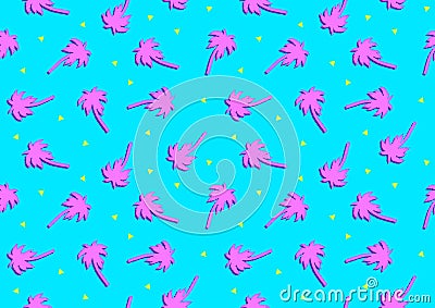 Palm trees 90s seamless background Cartoon Illustration