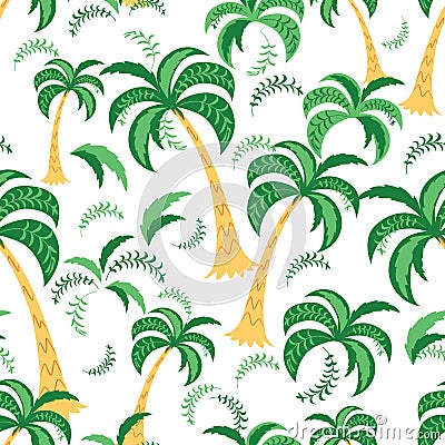 Palm trees. Seamless pattern. Vector illustration on a white background. Swatch inside. Cartoon Illustration